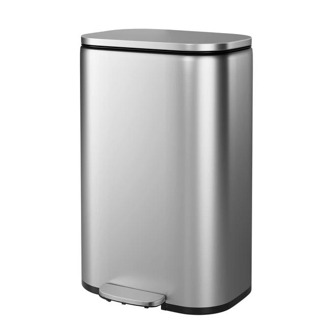 FINETONES Trash Can, Stainless Steel Garbage Can with Silent Lid, Durable Pedal Inner Bucket, Pedal Garbage Bin for Kitchen Inside Outside (50L, Silver)