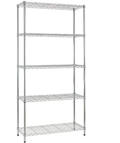 5 Tier Wire Shelving Rack Storage Metal Shelf Wire Shelving Unit 72" Hx36 Wx14 D 1250 LBS Capacity Sturdy Steel Heavy Duty 5 Tier Layer Rack for Restaurant Garage Pantry Kitchen Garage Rack Chrome
