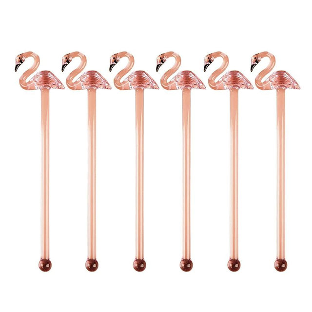 Pink Flamingo Glass Swizzle Sticks Glass Drink Stirrers, for Crystal Cake Pops, Cocktail Coffee Drink Stirrers Coffee, Tea, Juice, glrovazas 6-PCS Lolipop Stick