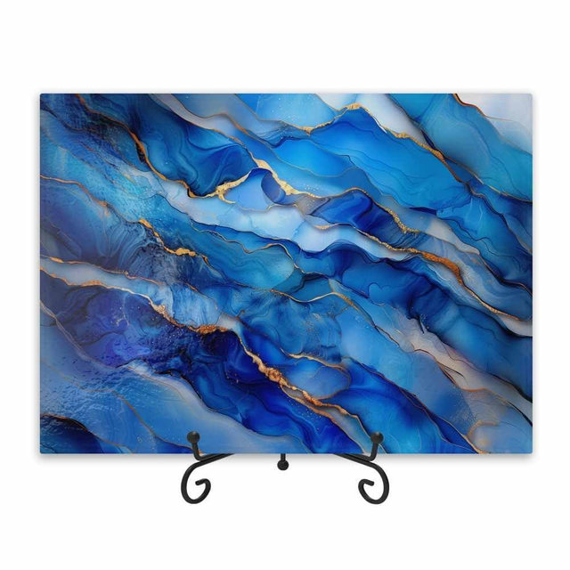 Joy Tempered Glass Cutting Board, Kitchen Glass Cutting Board 15"x11", Charcuterie and Cheese Serving Tray, Housewarming Gift and Home Decor (BLUE MARBLE DESIGN)