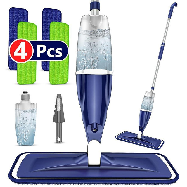 Microfiber Spray Mop for Floors Cleaning: Wet Dry Hardwood Floor Mops with 4 Washable Reusable Pads for Swiffer Powermop - Flat Mop with Sprayer for Tile Wood Laminate Vinyl Marble