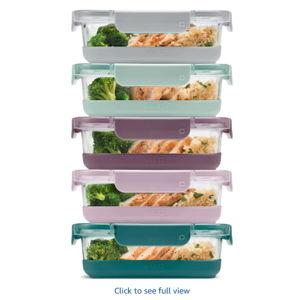 Ello Duraglass 3.4 Cup Meal Prep Sets 10Pc, 5 Pack Set- Glass Food Storage Container with Silicone Boot and Airtight BPA-Free Plastic Lids, Dishwasher, Microwave, and Freezer Safe, Garden Goals
