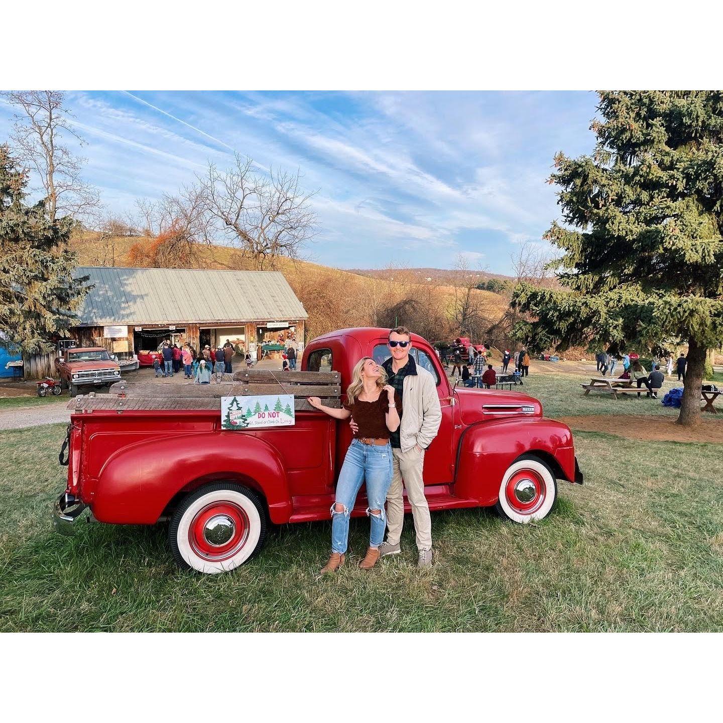 Went Christmas tree shopping while visiting some vineyards for Carter's birthday (please ignore Austin's mustache) - December 2021