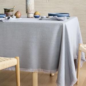 European Linen Fringe Tablecloth - Blue Fog