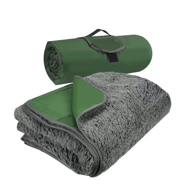 Tirrinia Waterproof Blanket for Outdoors, Fleece Lined Camping Blanket Foldable, Stadium Blanket Keep Warm, 59"x79", Green Black