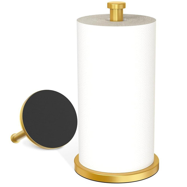 VEHHE Paper Towel Holder Countertop, Weighted Non-Slip Base, Stainless Steel Paper Towel Holder for Kitchen Bathroom (Gold)