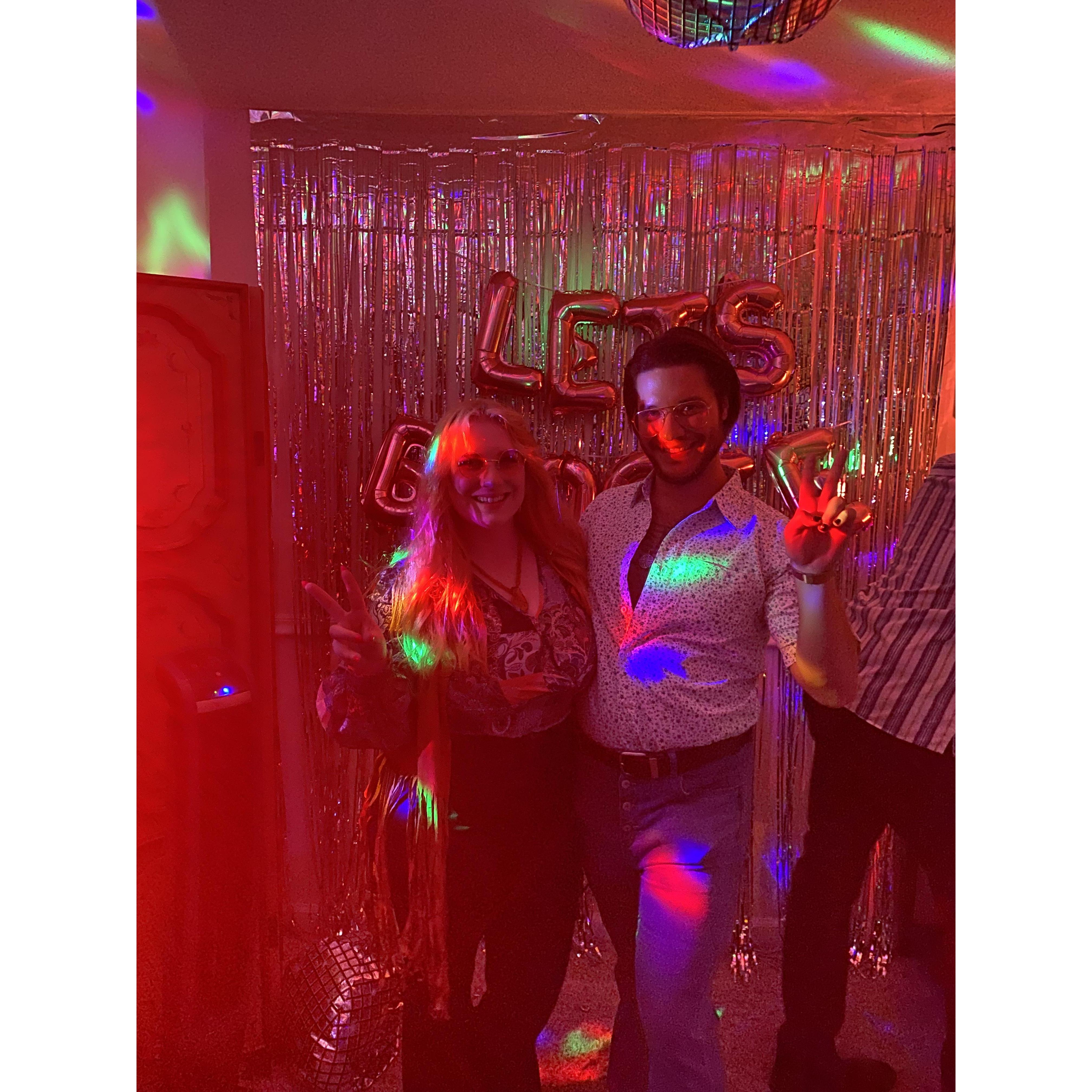 Dressed up and gettin' groovy at Kimberly's 1970's themed birthday party!