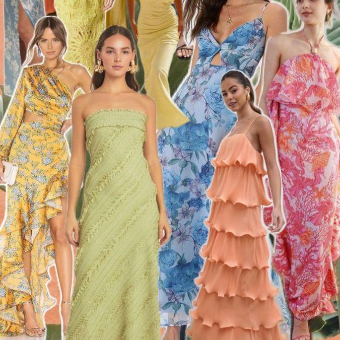 Soft pastels, warm citrus tones, and tropical florals