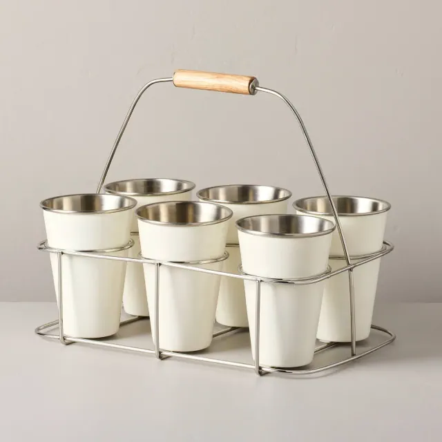 Metal and Rubberwood Caddy Sour Cream - Hearth & Hand™ with Magnolia