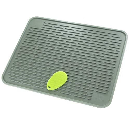 Tortuga Home Goods XXL Dish Mat 23" x 18" (Largest MAT) Durable Silicone Dish Drying Pad with Stay Clean Scrubby | Anti-Bacterial, Dish Washer Safe | Heat Resistant Trivet | (Grey)