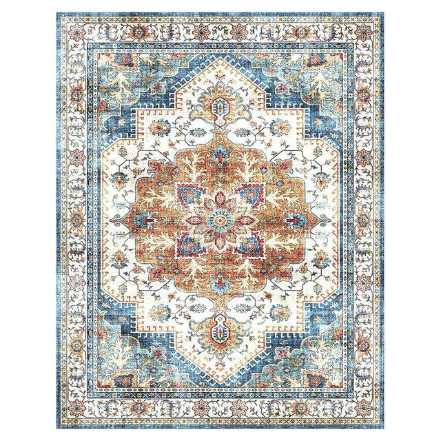 Gertmenian Indoor Easy-Care & Washable Area Rug – 8x10 Large, Ideal for High Traffic Areas in Living Room, Bedroom, Entryway – Erin Multi Blue, 23245