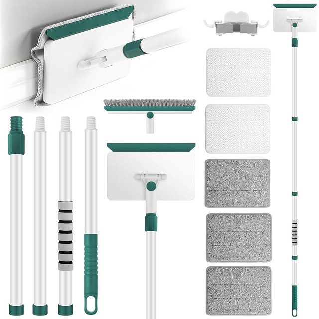 Baseboard Cleaner Tool with Handle, 60" Extendable Long Handle Baseboard Cleaner with 5 Reusable Pads for Baseboards Cleaning, Ceiling, Wall, Floor, Bathroom, Kitchen