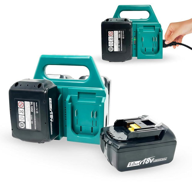 Kxufoae 18V 4-Port Battery Charger Compatible with Makita 18V-21V Batteries, Charge 4 Batteries at Once, 4-Slot Charging Station with Storage Holder, Portable Rugged Organizer for Workshop Garage.