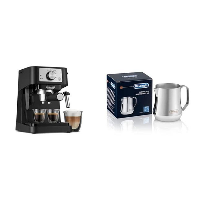 De'Longhi Stilosa Manual Espresso Machine, Latte & Cappuccino Maker & Stainless Steel Milk Frothing Pitcher, 12 ounce (350 ml), Barista Tool, Frother Jug for Espresso Machine Coffee Cappuccino,12 oz