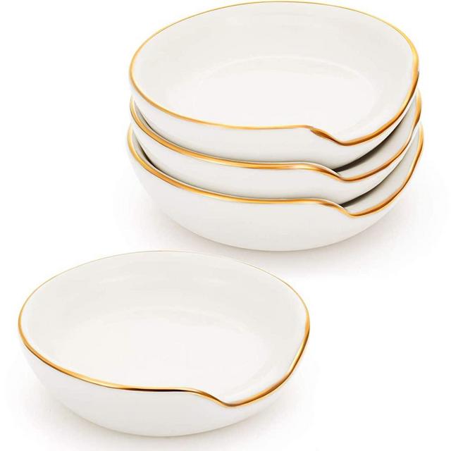 4 Pieces Ceramic Spoon Rests, Gold Rim Kitchen Spoon Holder, Cooking Spoon Holder for Stove Top Countertop
