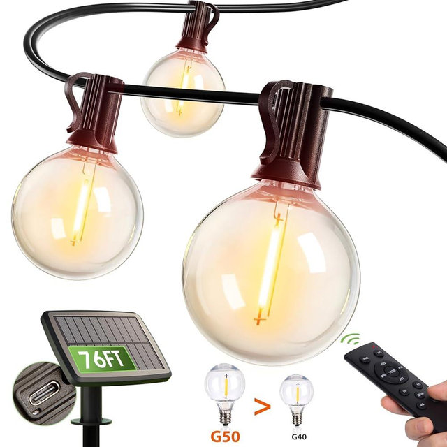 addlon 75FT Solar String Lights for Outside G50 Waterproof with USB Port Solar Patio Lights Outdoor Solar Powered LED Bulbs 3 Light Modes for Backyard Porch Garden Market Bistro Camping