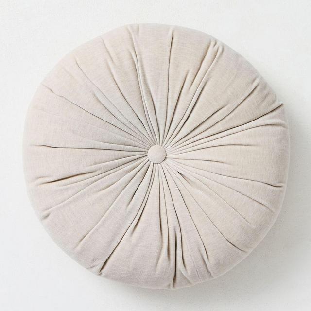 Classic Velvet Tufted Round Pillow, Sand, 18" Round