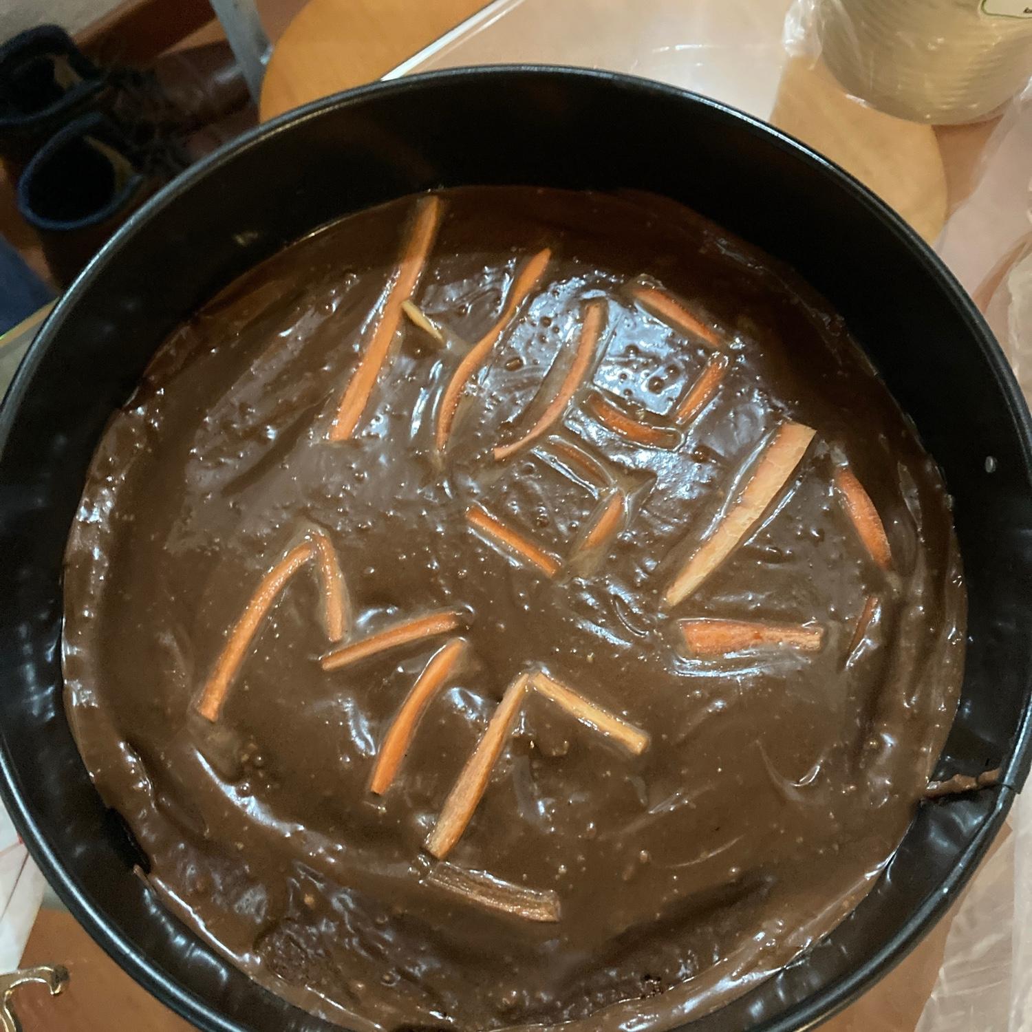 The first birthday cake Grace made Matthew, complete with carrot slice lettering and egg shells in the batter (Sardinian grocery stores do not sell colored icing or boxed cake mix)