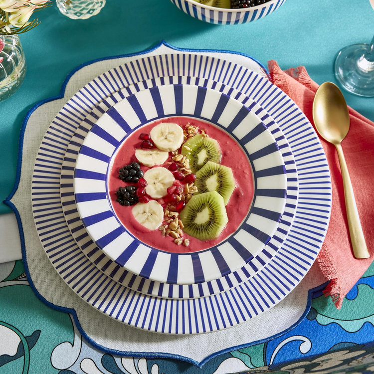 Spode, Blue Italian Steccato Narrow Stripe Tidbit Plate, Set of 4