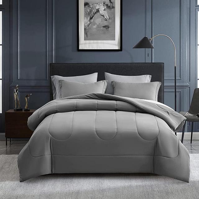 Maple&Stone Gray Comforter Sets for Queen Bed - Grey Bedding Sets Queen,  Bed Set 7 Pieces with Sheet, All Season Grey Bed in a Bag 88x88 inches