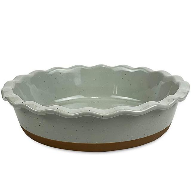 Mora Ceramic Pie Pan for Baking - 9 inch - Deep and Fluted Pie Dish for Old Fashion Apple Pie, Quiche, Pot Pies, Tart, etc - Modern Farmhouse Style Porcelain Ceramic Pie Plate - Earl Grey