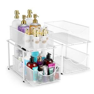 Sorbus 2 Sets of 2 Tier Metal Under Sink Organizer for Bathroom, Kitchen, Strong Steel Mesh Sliding Drawers for Under Sink, Under Cabinet, Closet, Kitchen, Pantry, Bathroom Organizers and Storage
