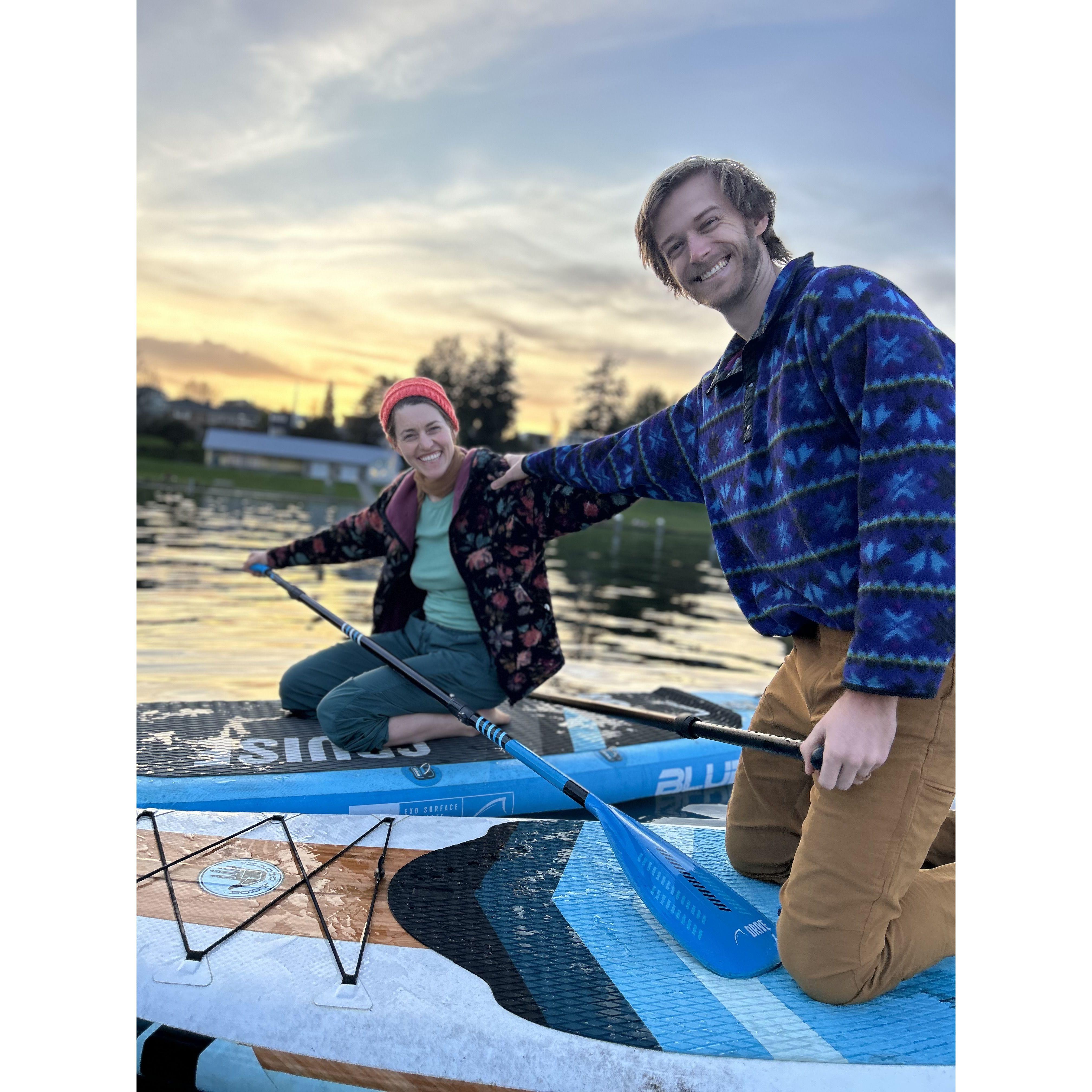 Sunset paddleboarding on Lake Washington