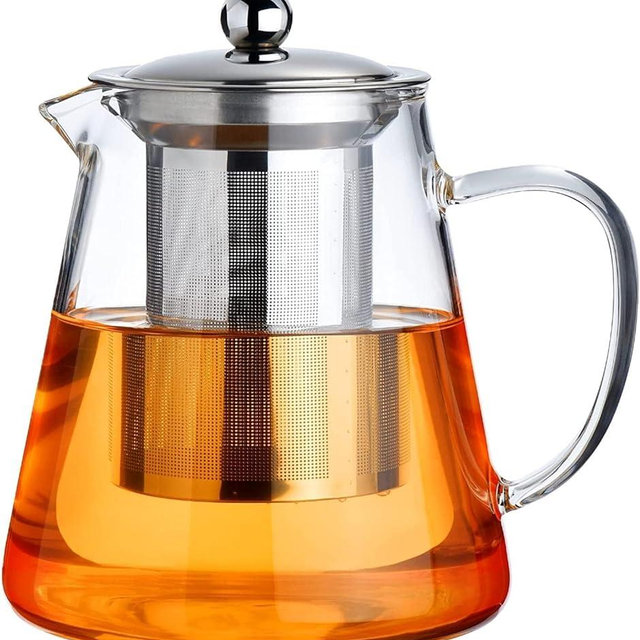 PARACITY Glass Teapot Stovetop 44 OZ, Borosilicate Clear Tea Kettle with Removable 18/8 Stainless Steel Infuser, Teapot Blooming and Loose Leaf Tea Maker Tea Brewer for Camping, Travel (1300ml)