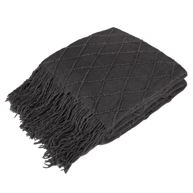 PAVILIA Knit Textured Soft Throw Blanket for Sofa, Living Room Decor, and Bed, Charcoal Gray/Throw - 50x60