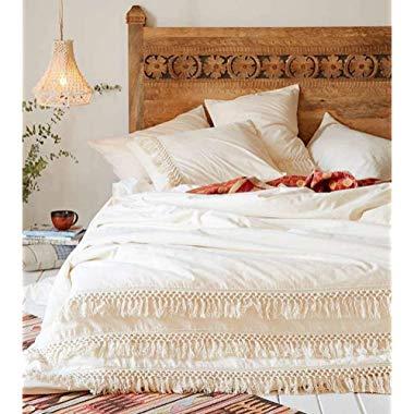 White Duvet cover Fringed Cotton Tassel Duvet Cover Quilt Cover Full Queen,86inx90in