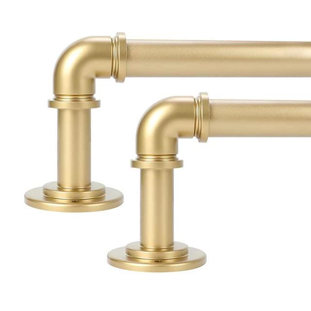 Gold Industrial Curtain Rods 2 Pack,Curtain Rods for Windows 28 to 48 inch(2.3-4ft),1'' Blackout Wrap Around Curtain Rods,Indoor and Outdoor