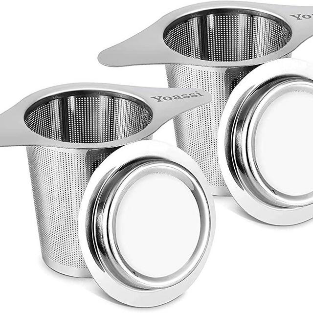 Yoassi Extra Fine 18/8 Stainless Steel Tea Infuser Mesh Strainer with Large Capacity & Perfect Size Double Handles for Hanging on Teapots, Mugs, Cups to Steep Loose Leaf Tea and Coffee (2 Pack)
