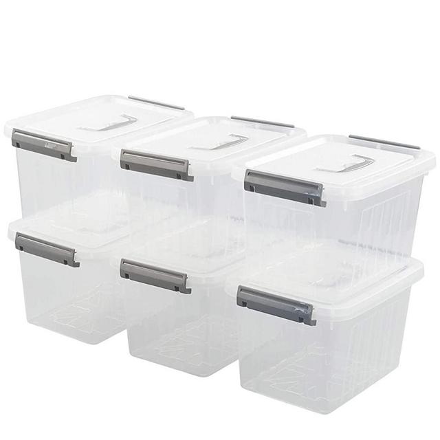 Waikhomes 6-Pack Plastic Storage Box, 6 Liter Small Lidded Storage Bin, Clear