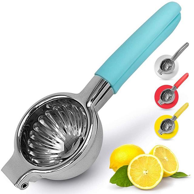 Zulay Lemon Squeezer Stainless Steel with Premium Heavy Duty Solid Metal Squeezer Bowl and Food Grade Silicone Handles - Large Manual Citrus Press Juicer and Lime Squeezer Stainless Steel (Blue)