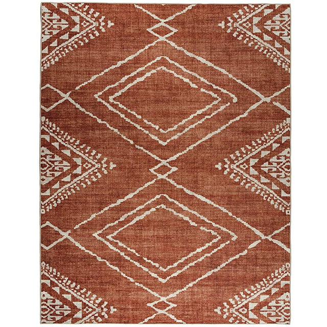 ReaLife Machine Washable Rug - Stain Resistant, Non-Shed - Eco-Friendly, Non-Slip, Family & Pet Friendly - Made from Premium Recycled Fibers - Moroccan Diamond - Orange, 5' x 7'