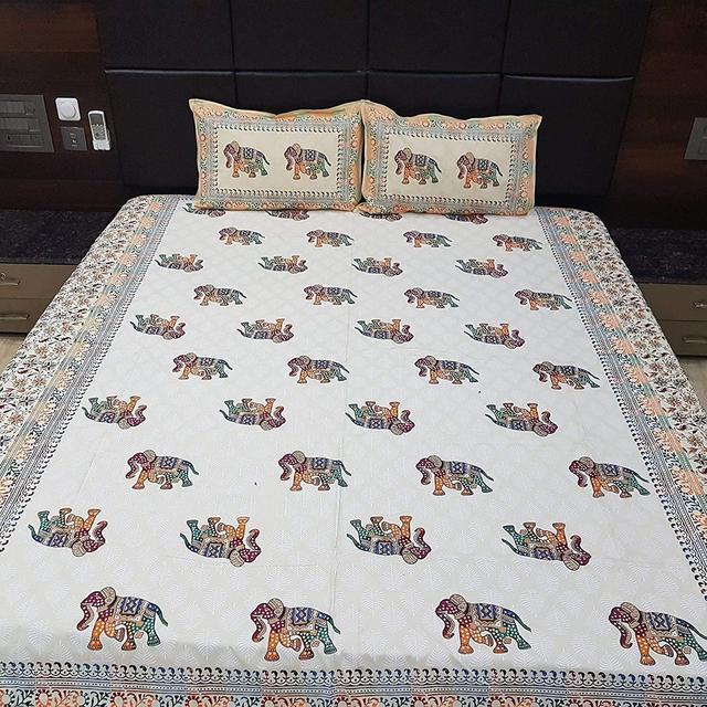 Namastey India Designer 2 in 1 Reversible Set of Cotton Double Bed Jaipuri Razai Double Bedsheet with 2 Pillow (Covers)/Abstract (Multicolor)