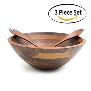 Aidea 12.5 Inch Large Serving Wooden Salad Bowls with Servers Set, Acacia Wood, 3 pieces