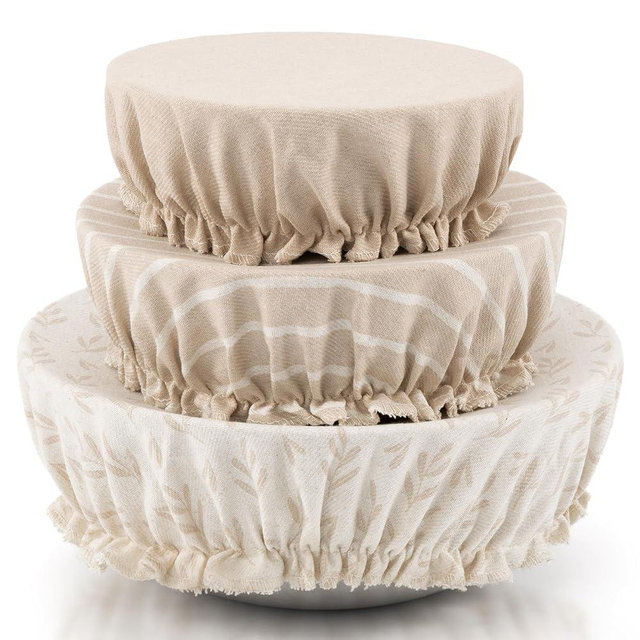 Beautiful Linen Cotton Blend Bowl Covers for Bread Proofing - Reusable Set of 3 in Varying Sizes Easily Fit Your Bowls 7" to 13" - Durable Fabric Covers, Ideal Sourdough Bread Baking Accessories