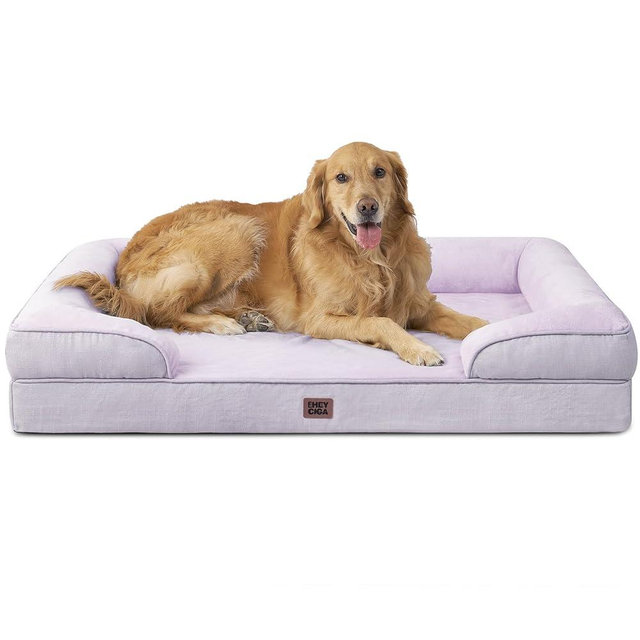 EHEYCIGA Orthopedic Dog Beds for Extra Large Dogs 44x32Inch, Waterproof Memory Foam XL Pet Bed with Sides, Non-Slip and Egg-Crate Foam Big Dog Couch Bed with Washable Removable Cover, Lilac