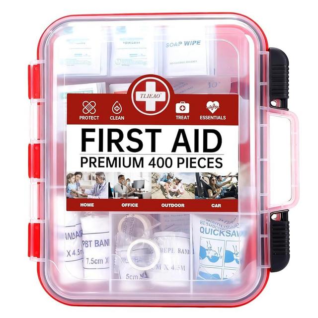 TLIEAO 400 Pieces All-Purpose First Aid Kit - Organized Dual-Layer Wall - Professional Medical Kit for Home, Car, Camping, Travel, Office, Outdoor, Business & Sports