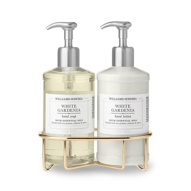Williams Sonoma White Gardenia Hand Soap & Lotion 3-Piece Set, Deluxe, Gold