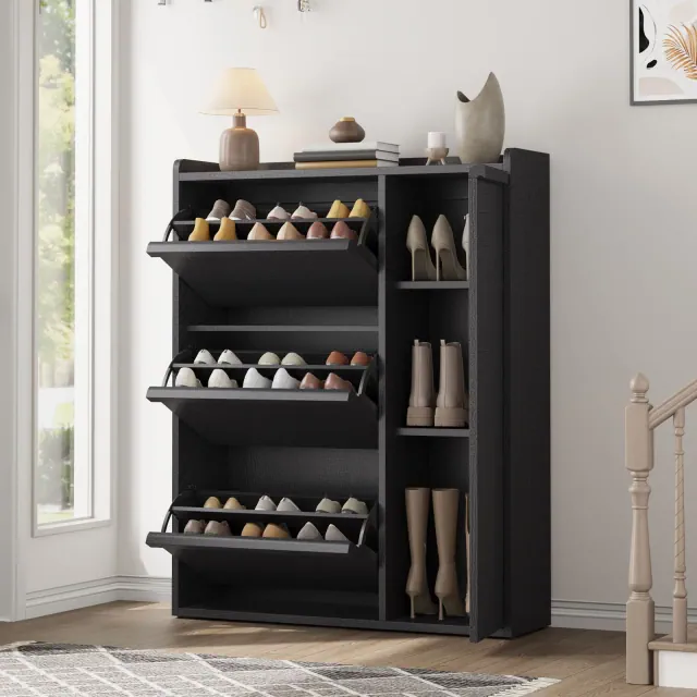 Garvee Shoe Cabinet with 3 Flip Drawers with Doors, Hidden Shoe Cabinet with Adjustable Shelf, Wood Shoe Cabinet for Hallway, Living Room