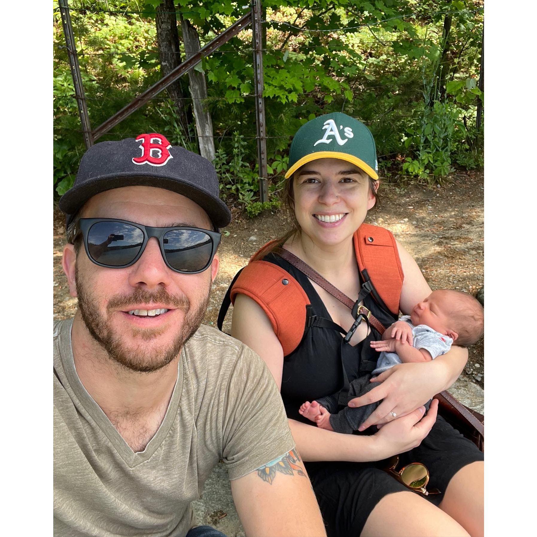 Taking a walk around Walden Pond when Jack was 2 weeks old