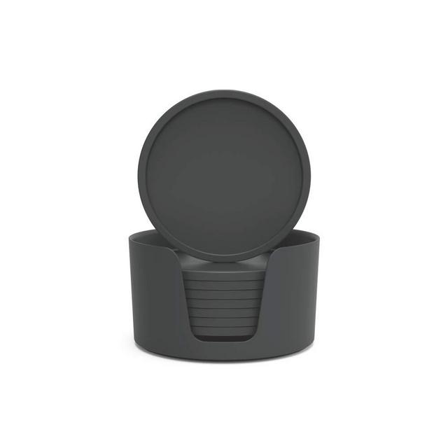 4.25" Drink Coasters with Holder Set of 8 - Tabletop Protection for Any Table Type - Perfect Soft Coaster Fits Any Size of Drinking Glasses - Dishwasher Safe - by KITCHENDAO