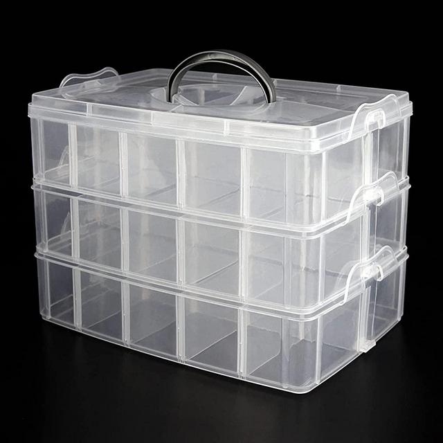 3-layer Stackable Craft Storage Containers - Plastic Craft Box Organizer With 30 Adjustable Compartments And Handle - Portable Beads Organizers And Storage For Arts And Crafts, Toy, Washi Tapes, Nail
