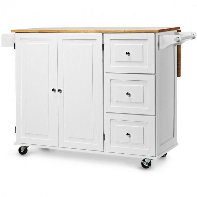 Drop-Leaf Kitchen Island Trolley Cart Wood Storage Cabinet