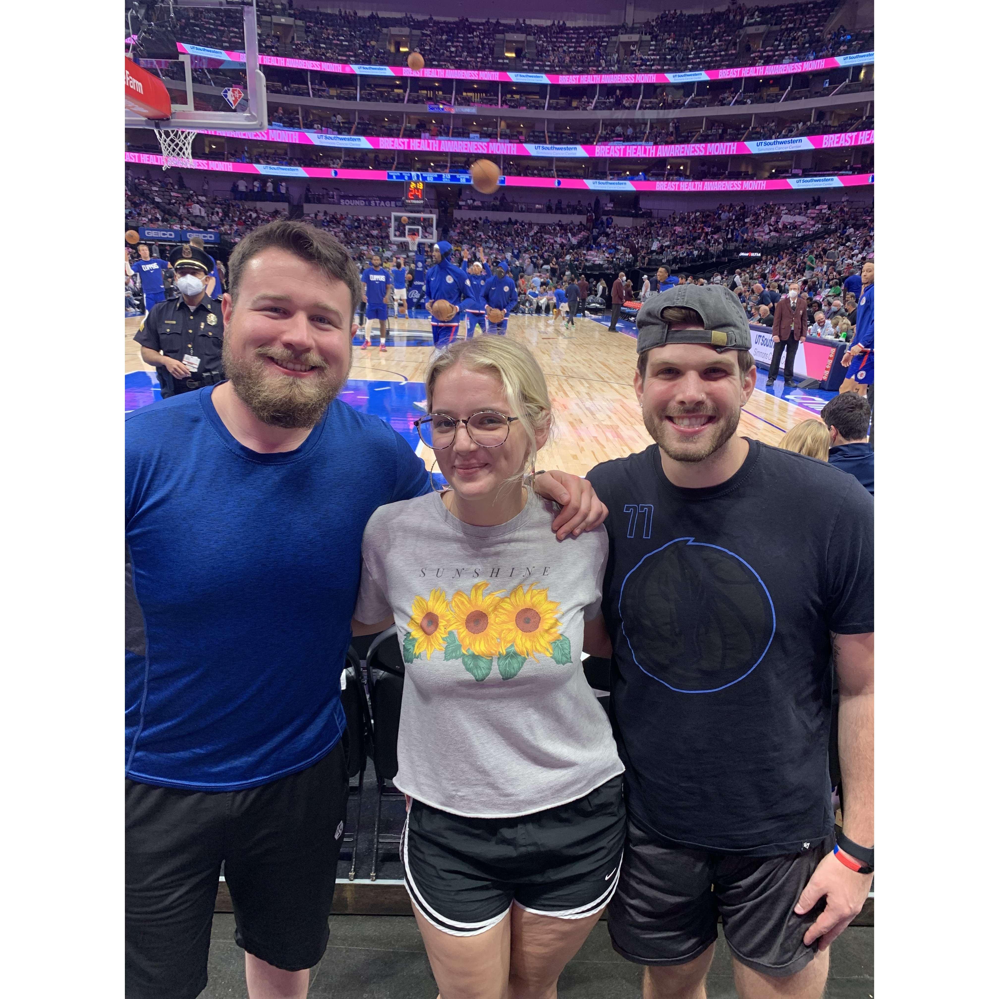Mavs game, court side. Carey and Brooke's brother first time meeting.