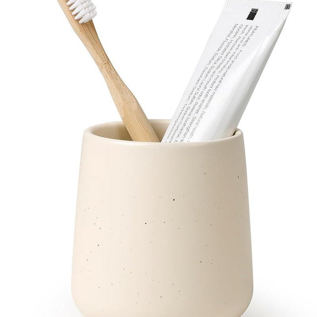 BosilunLife Ceramic Toothbrush Holder (Apricot, Rounded Base)