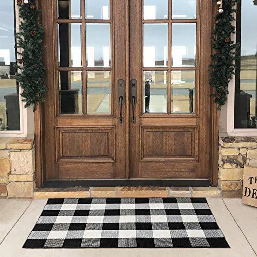 KaHouen Cotton Buffalo Check Rug 27.5 x 43 Inches, Buffalo Check Outdoor Rug, Checkered Plaid Rug for Porch, Kitchen,Bathroom,Living Room, Bedroomand (Black and White Area Rug)