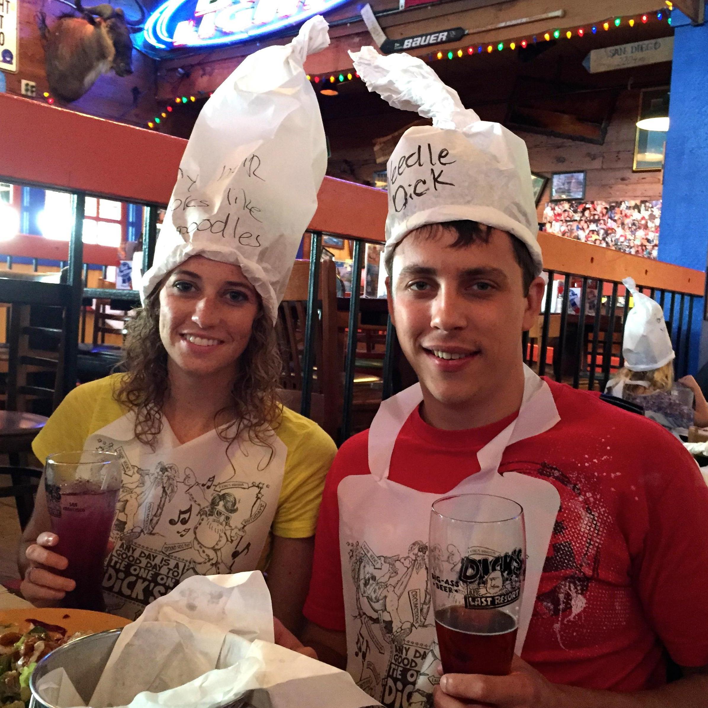 Getting harassed at Dick's on our annual family beach vacation